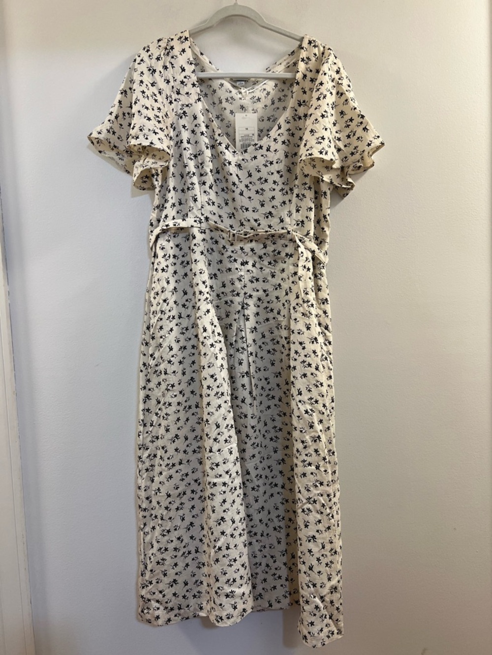 28. A New Day - Women's Flutter Sleeve Belted Midi Dress - A New D Cream/Black - Picture 12 of 16